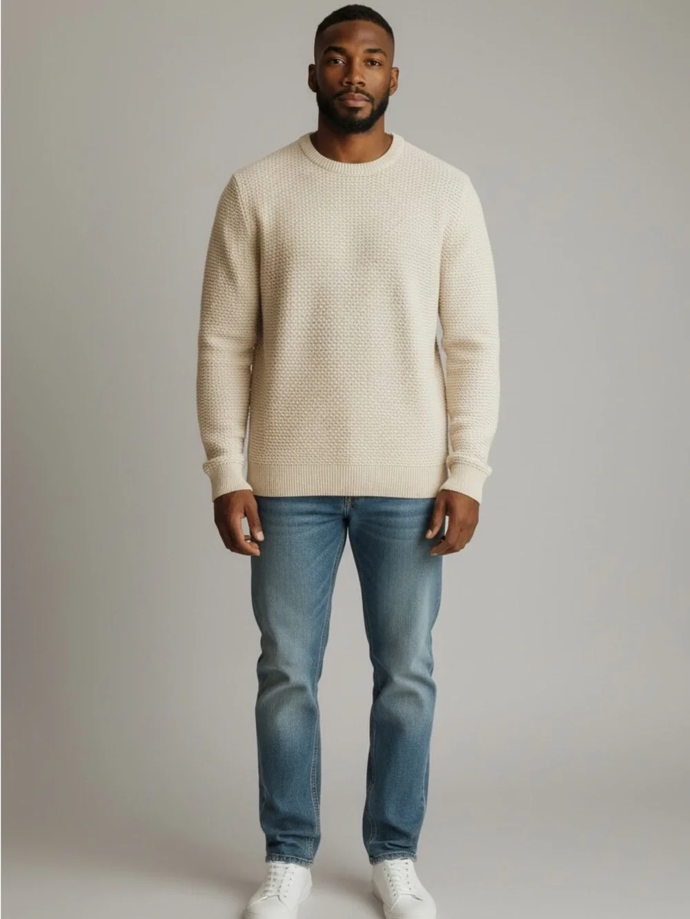 J.Crew Men's Cotton Sweater in Checker Stitch (Style AR510) Large